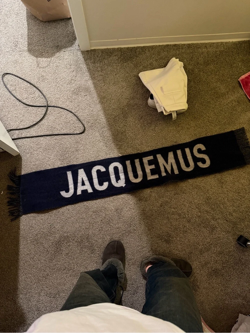 Jacquemus Navy and White Logo Scarf
